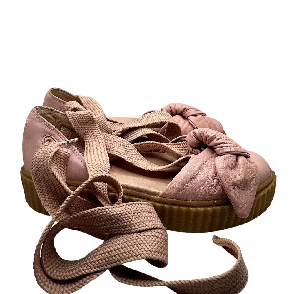 Puma Fenty Rihanna Bow Creeper Sandal Pink Leather‎ Platform Lace Up Size 7